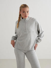 Light Grey Melange Comfy Modal Half Zip