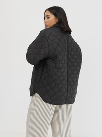 Collared Quilted Jacket in Black