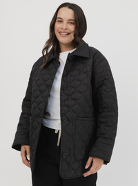Collared Quilted Jacket in Black