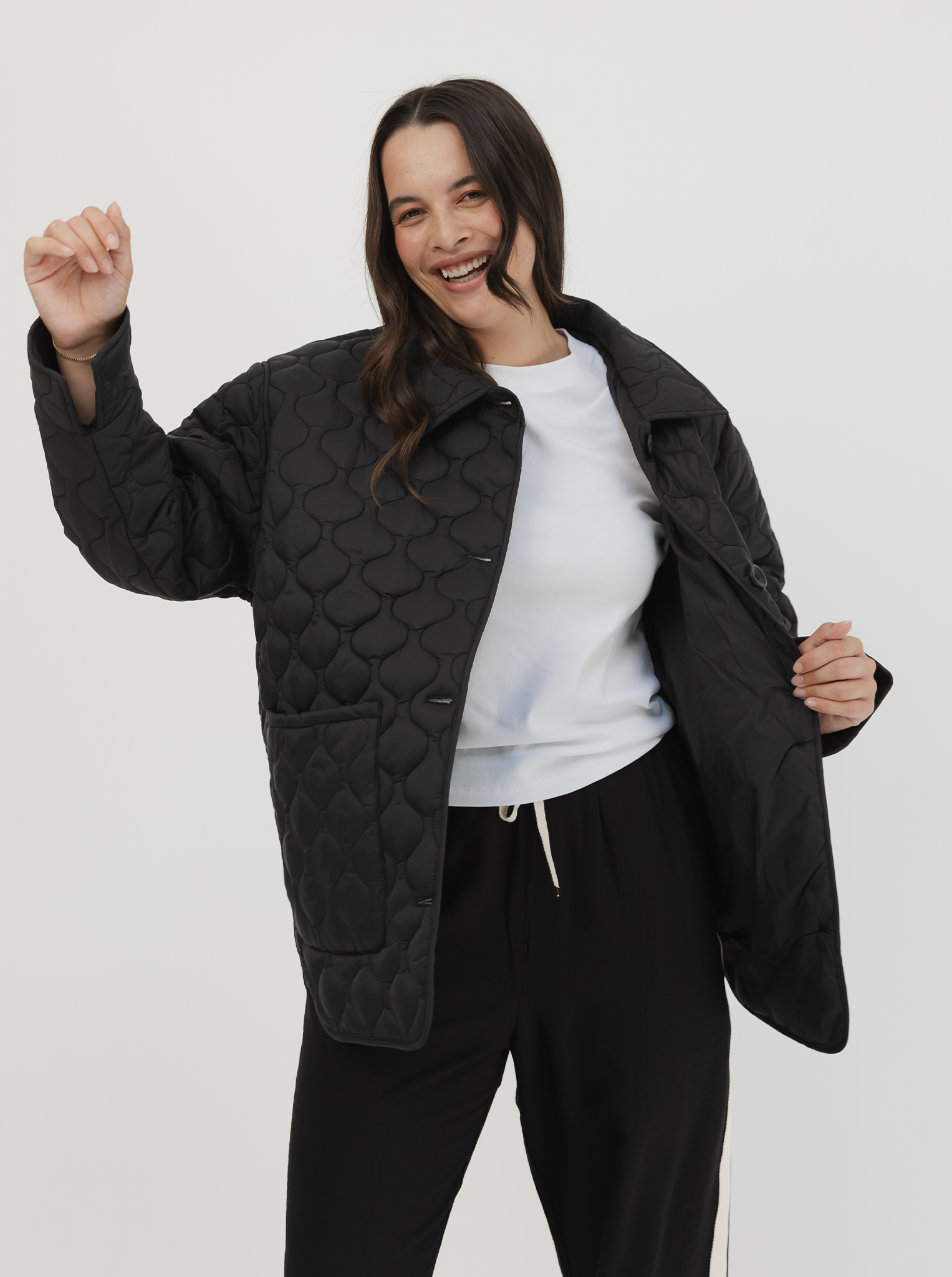 Collared Quilted Jacket in Black