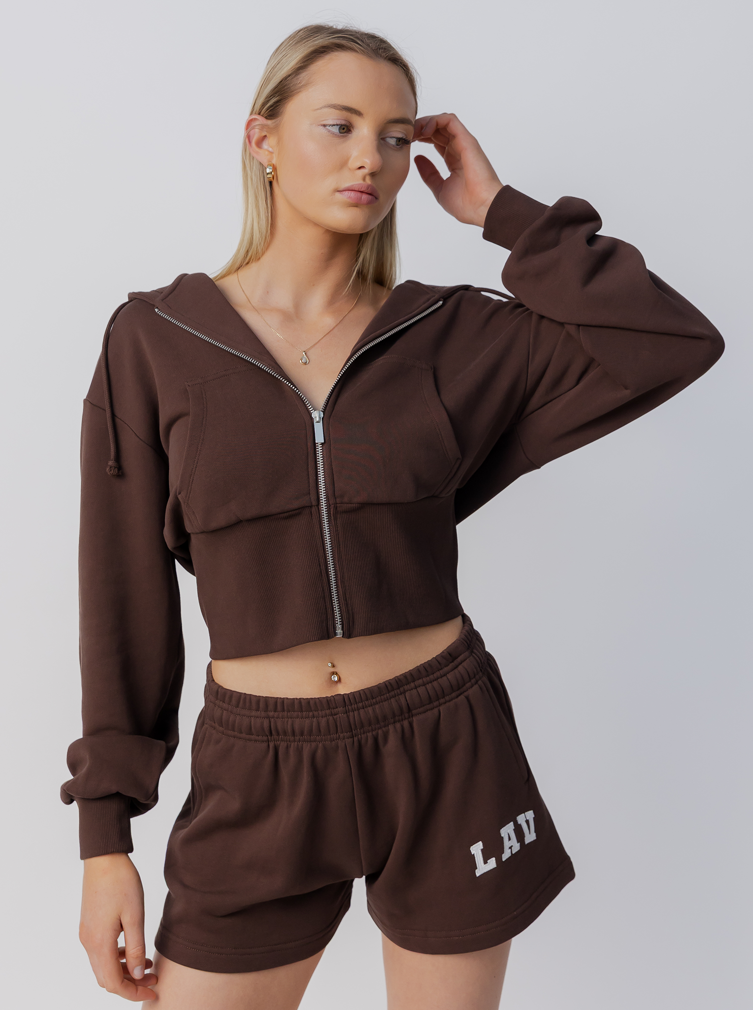 Cinched Zip Through Hoodie