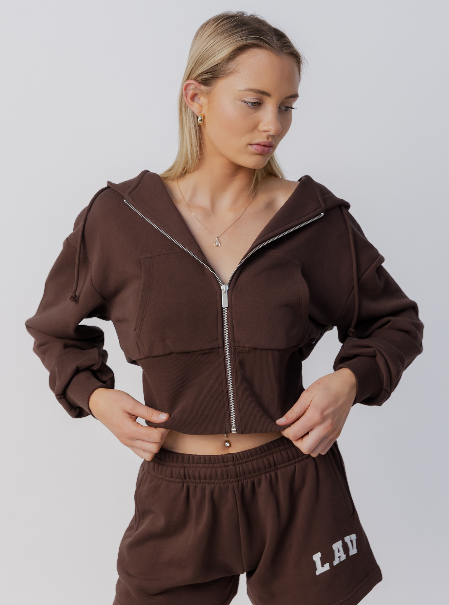 Cinched Zip Through Hoodie