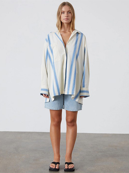 Marine Stripe Organic Cotton Blend Shirt