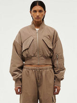 Captivate Bomber In Taupe Gray