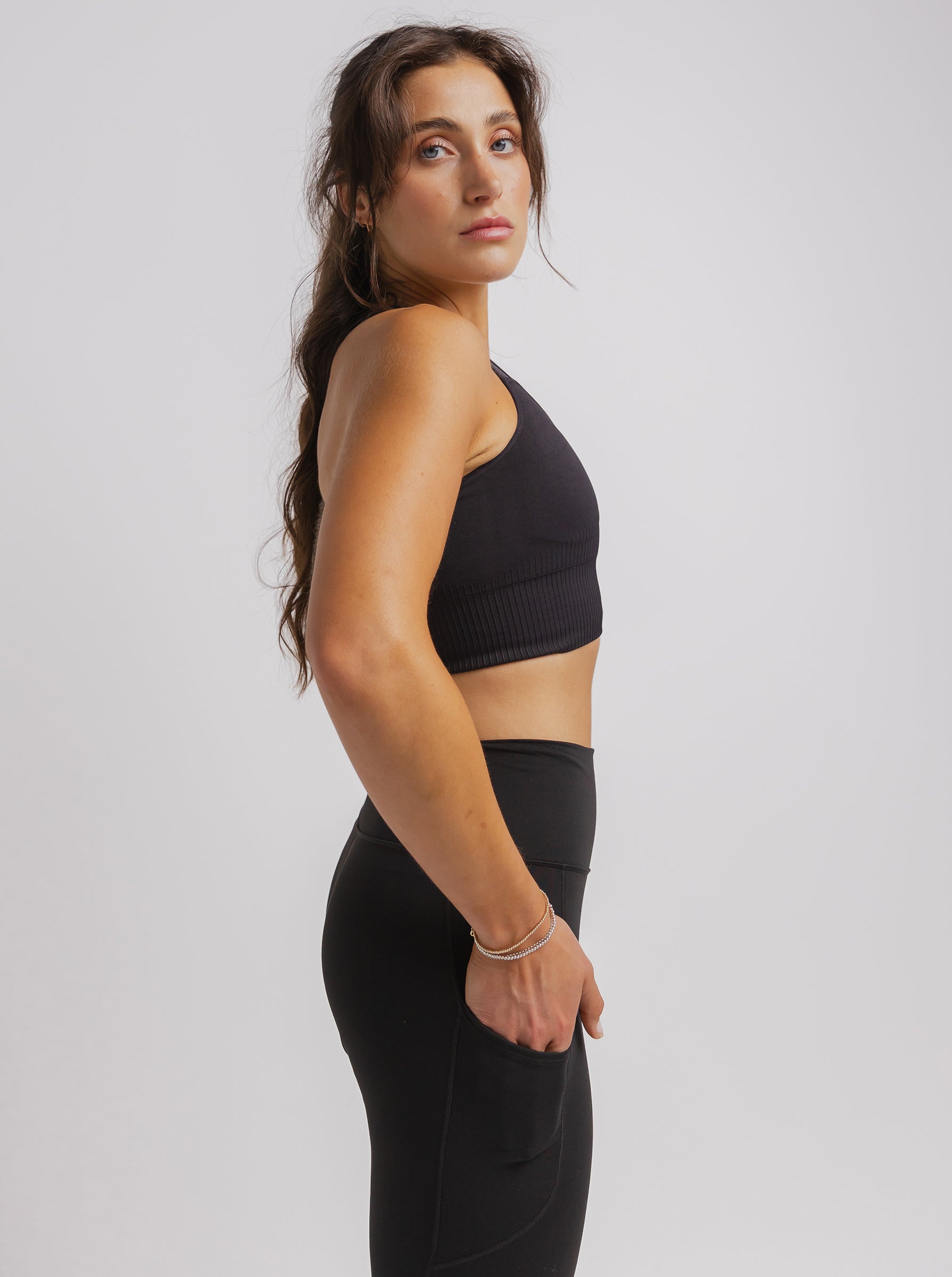 Black High Support Ribbed Bra