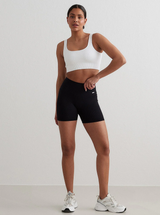 Black Ribbed Seamless Midi Biker Shorts