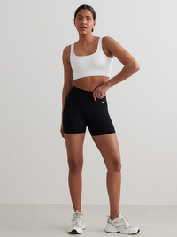 Black Ribbed Seamless Midi Biker Shorts