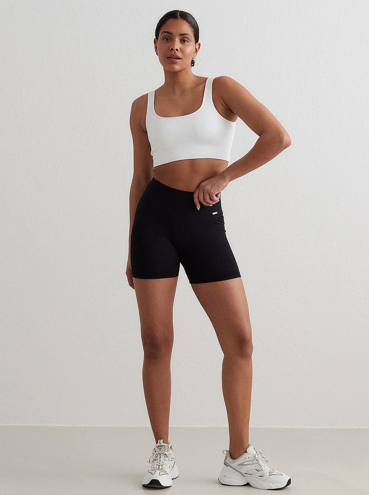 Black Ribbed Seamless Midi Biker Shorts