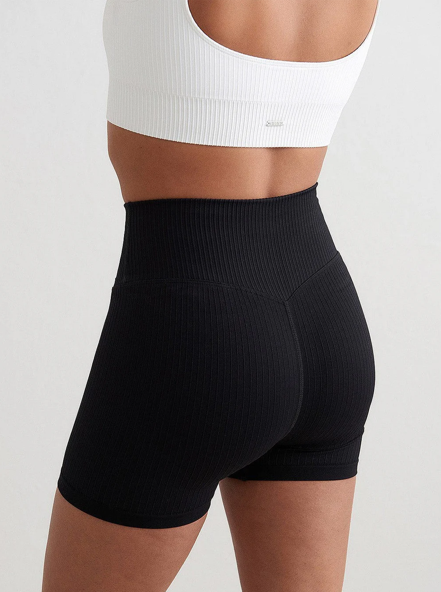 Black Ribbed Seamless Midi Biker Shorts