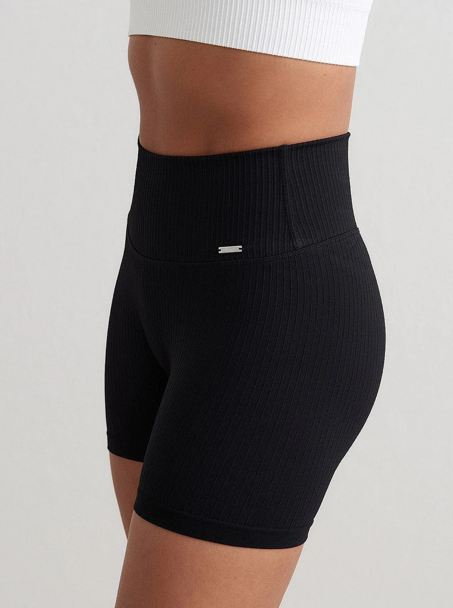Black Ribbed Seamless Midi Biker Shorts