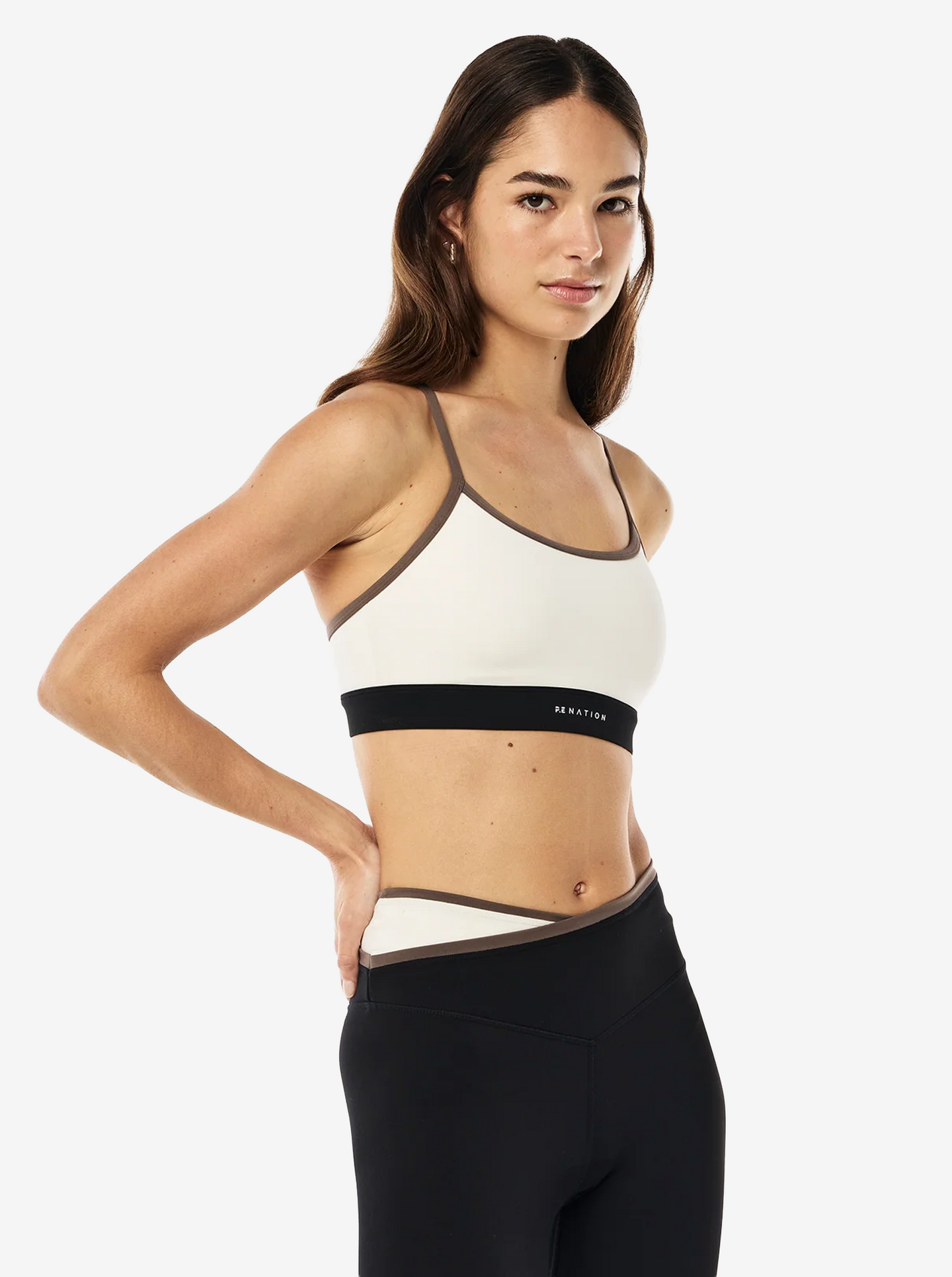 Signature Sports Bra in Whisper White & Walnut