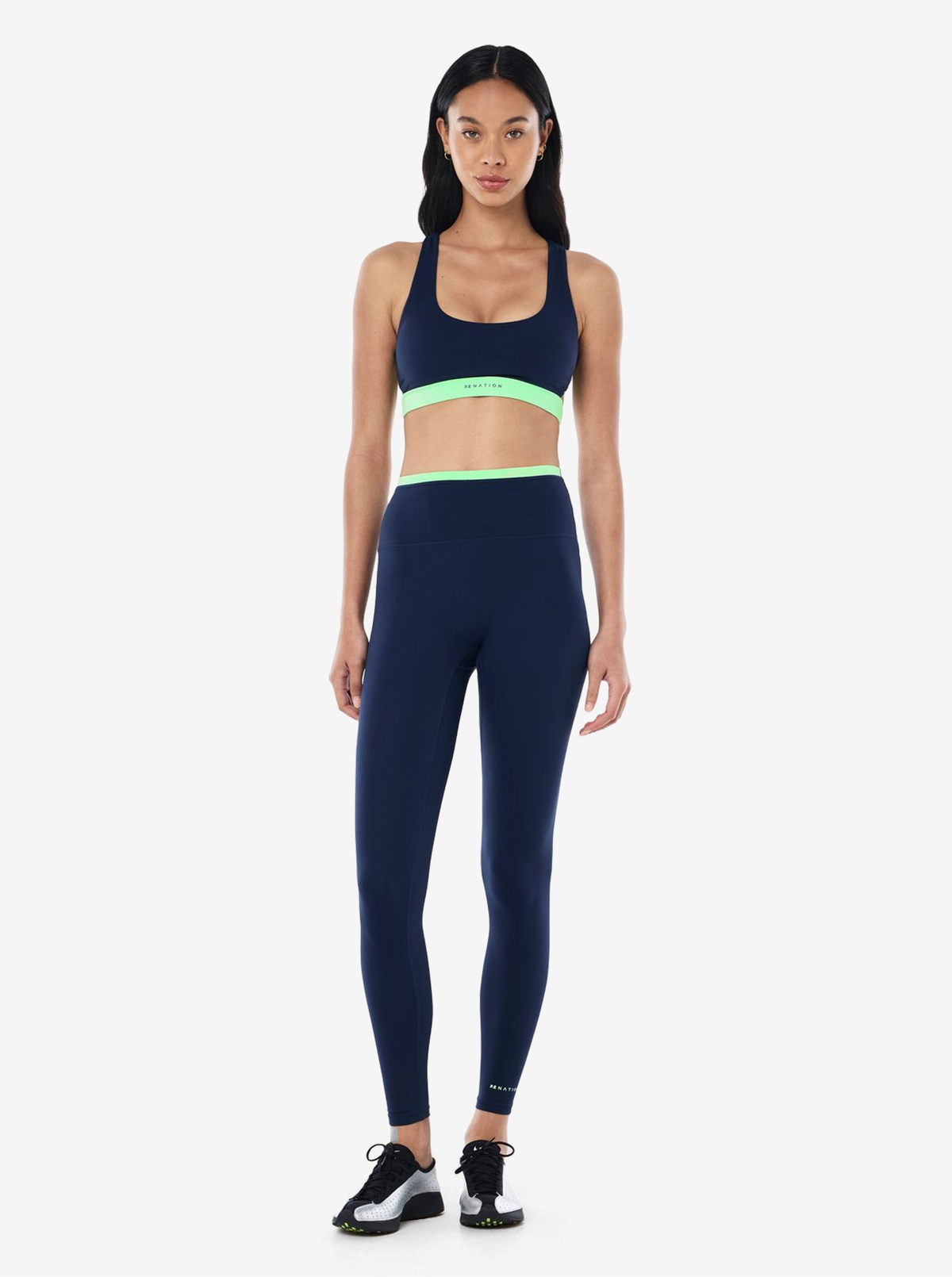 Vita Full Length Leggings in Dark Navy & Kiwi Green