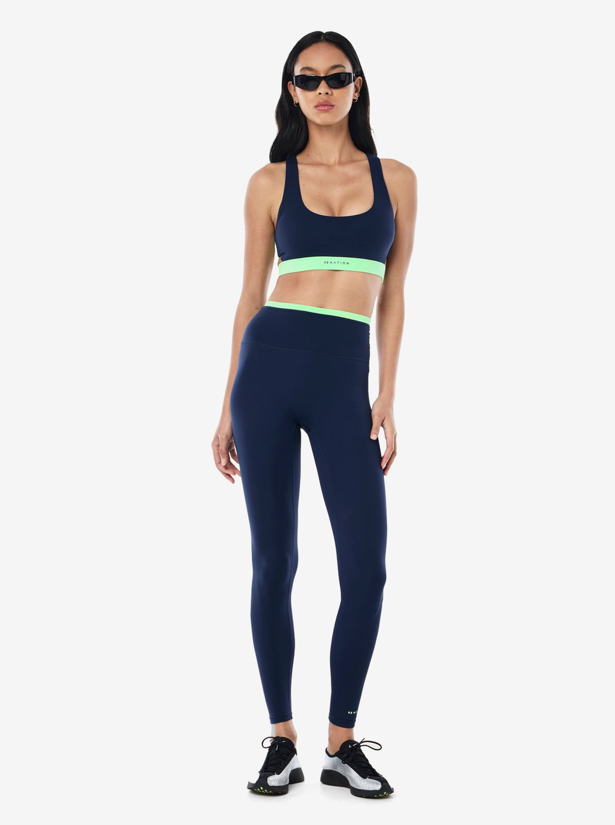 Vita Full Length Leggings in Dark Navy & Kiwi Green