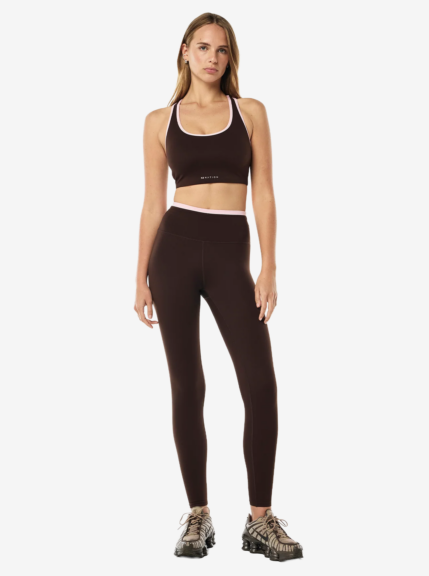 Vita Full Length Legging in Espresso & Chalk Pink