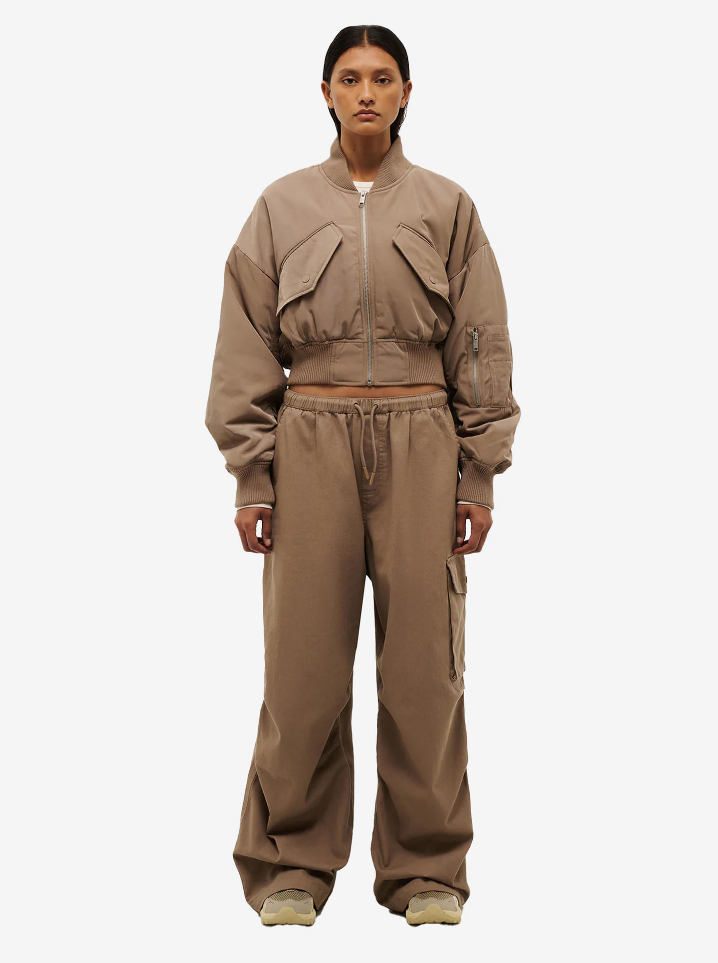 Captivate Bomber in Taupe Gray
