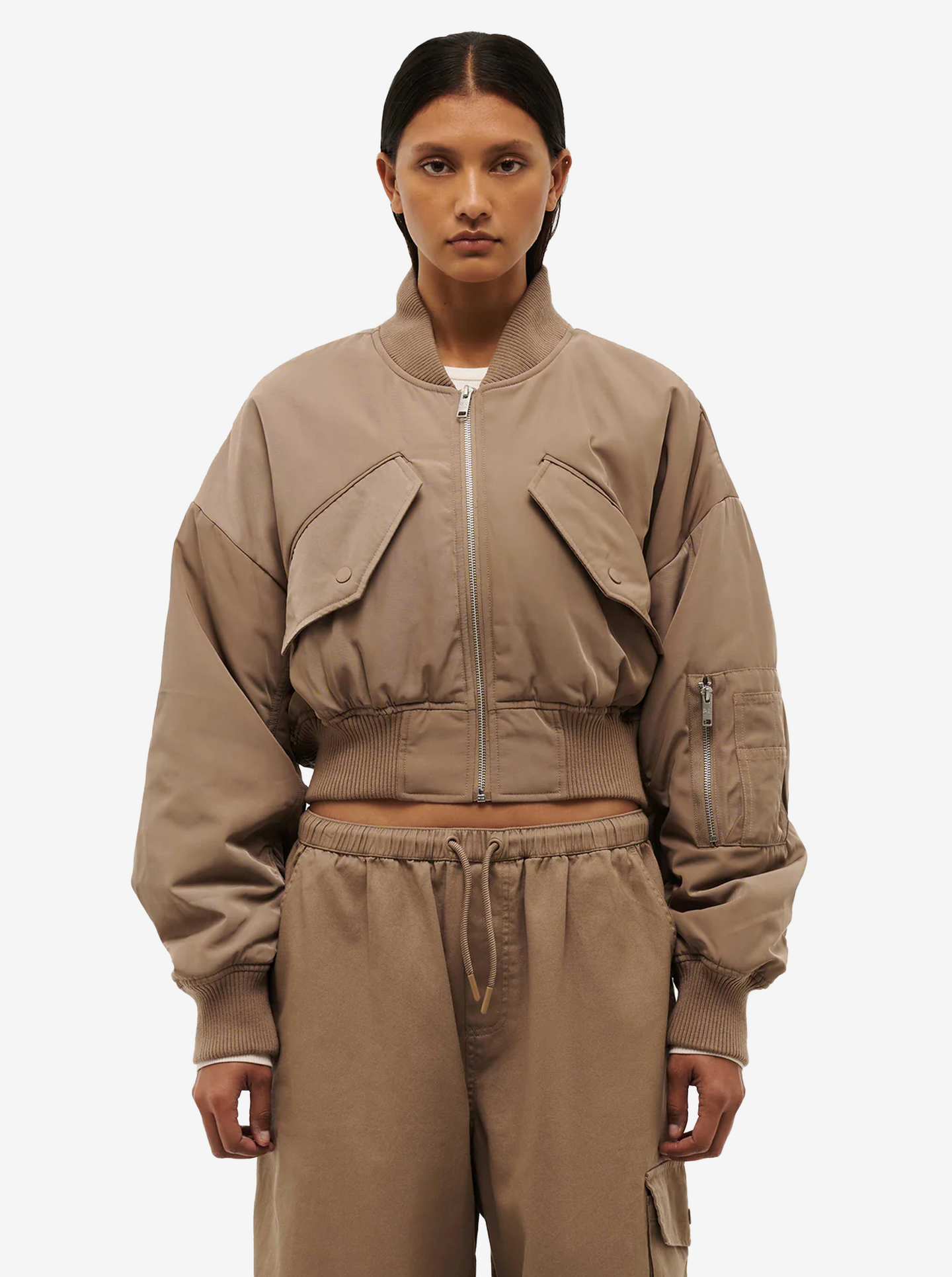 Captivate Bomber in Taupe Gray
