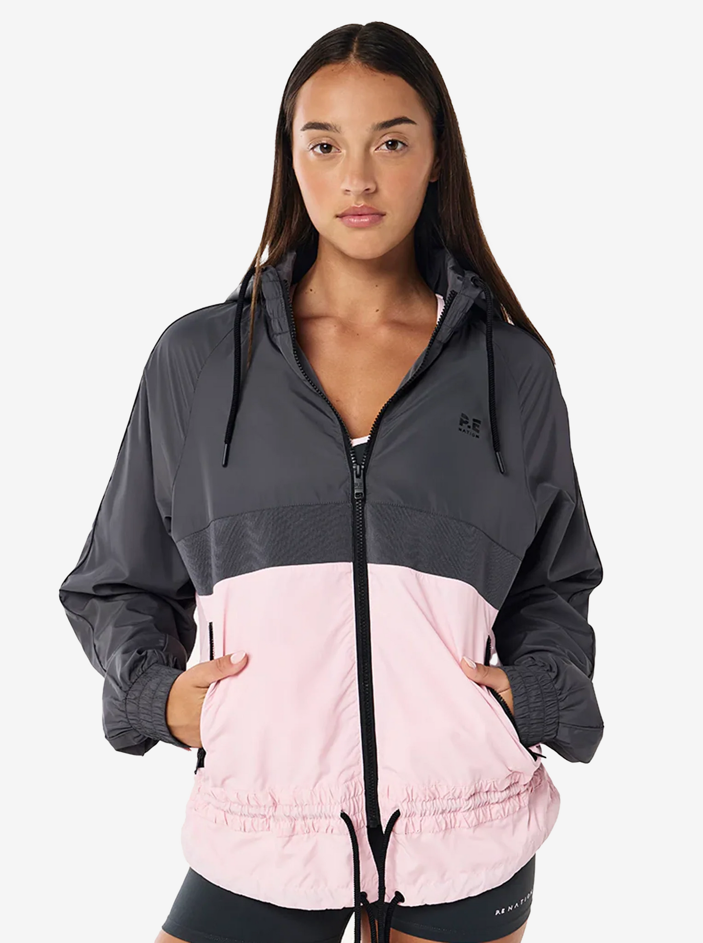 Man Down Jacket in Asphalt & Chalk Pink