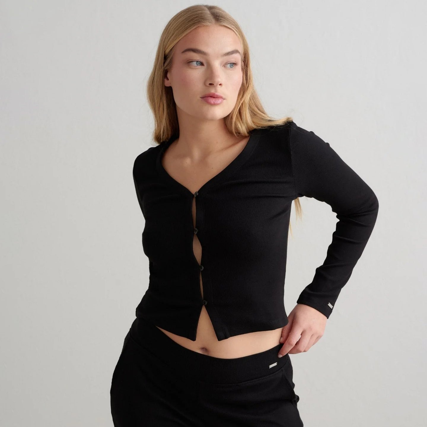 Black Ease Ribbed Cardigan