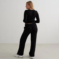 Black Ease Ribbed Wide Pants