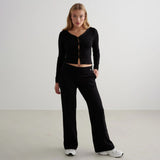 Black Ease Ribbed Wide Pants