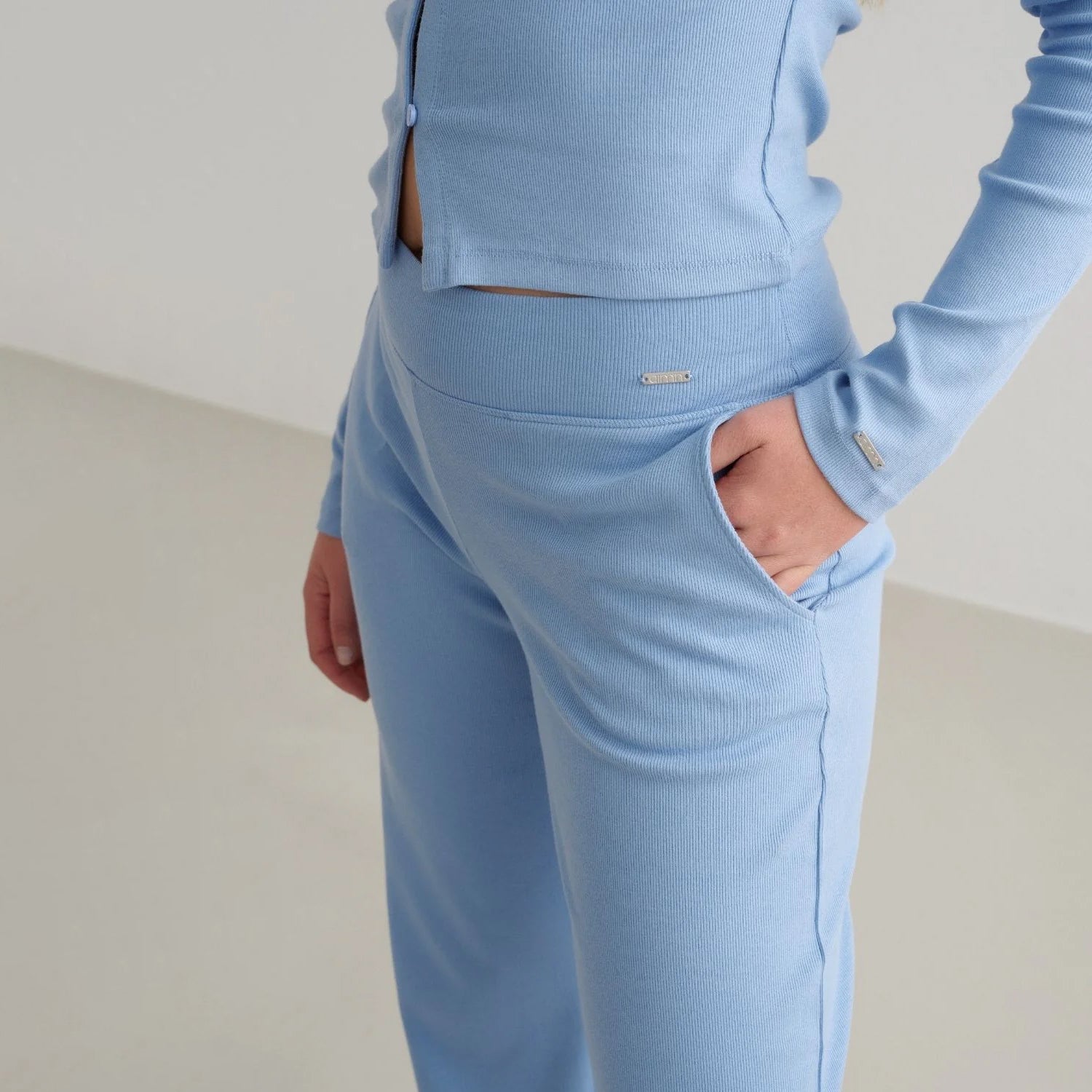 Blue Mist Ease Ribbed Wide Pants