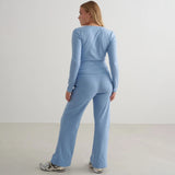 Blue Mist Ease Ribbed Wide Pants