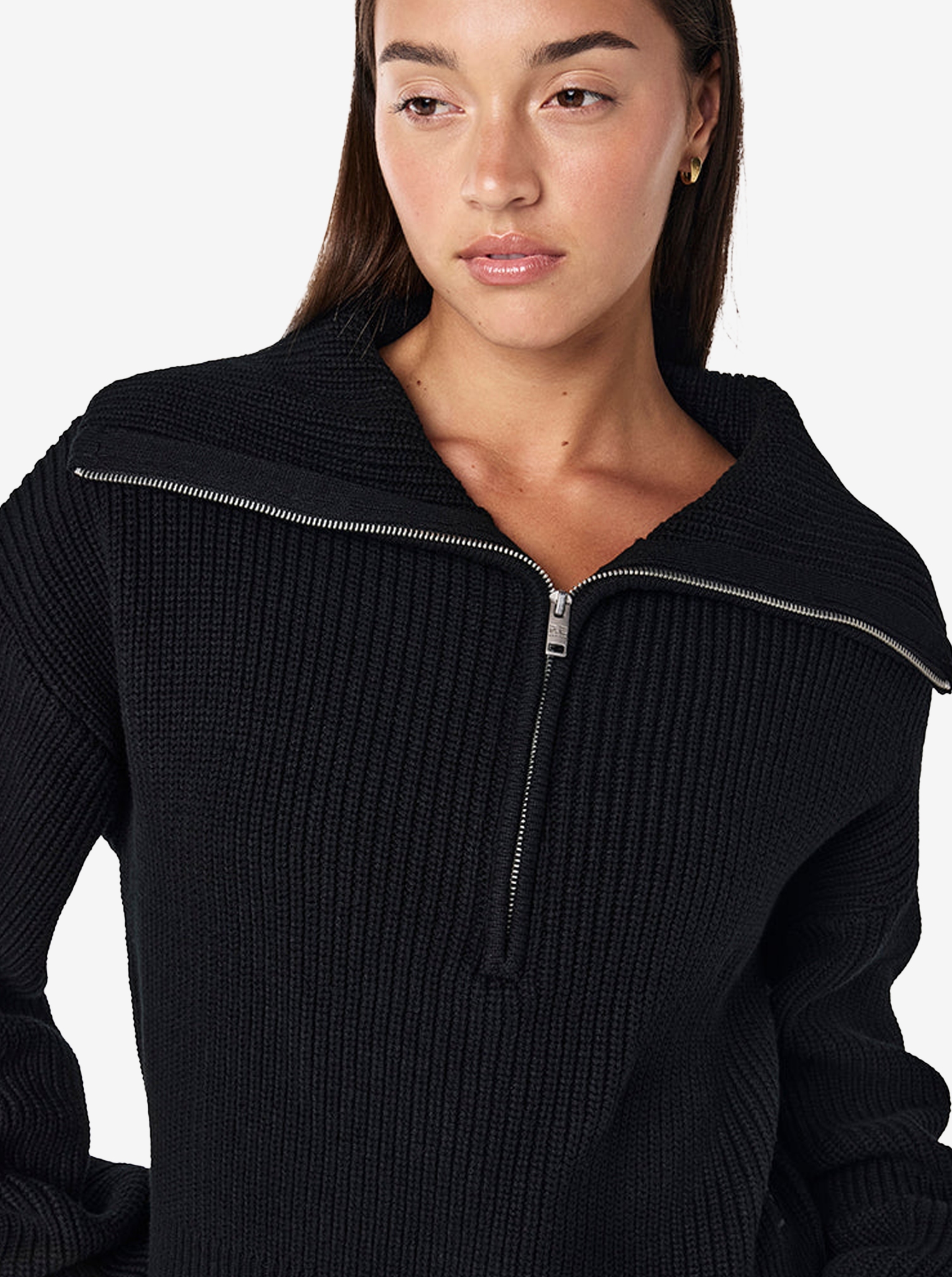 High Season Zip Neck Knit in Black