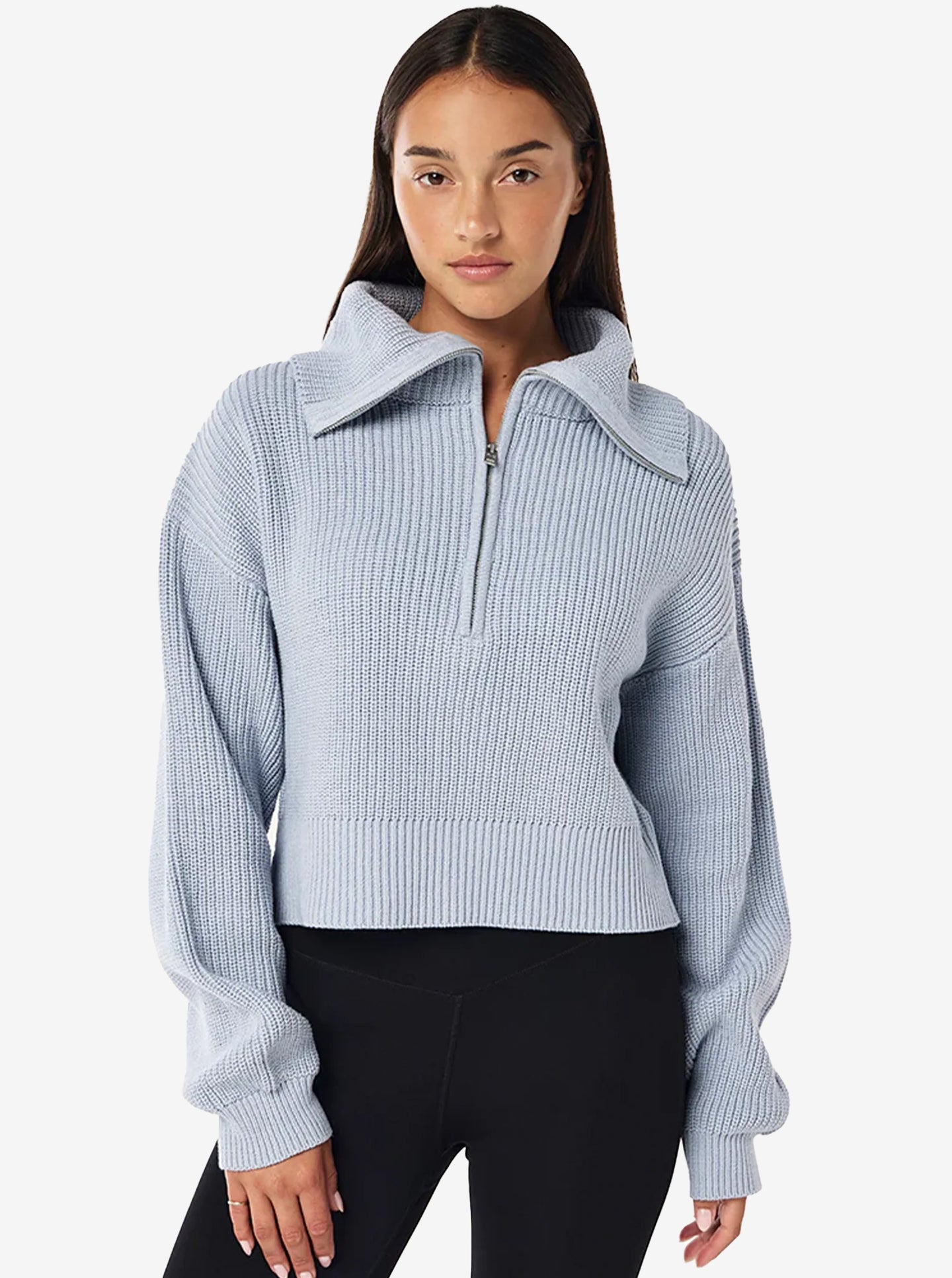 High Season Zip Neck Knit in Ice Blue