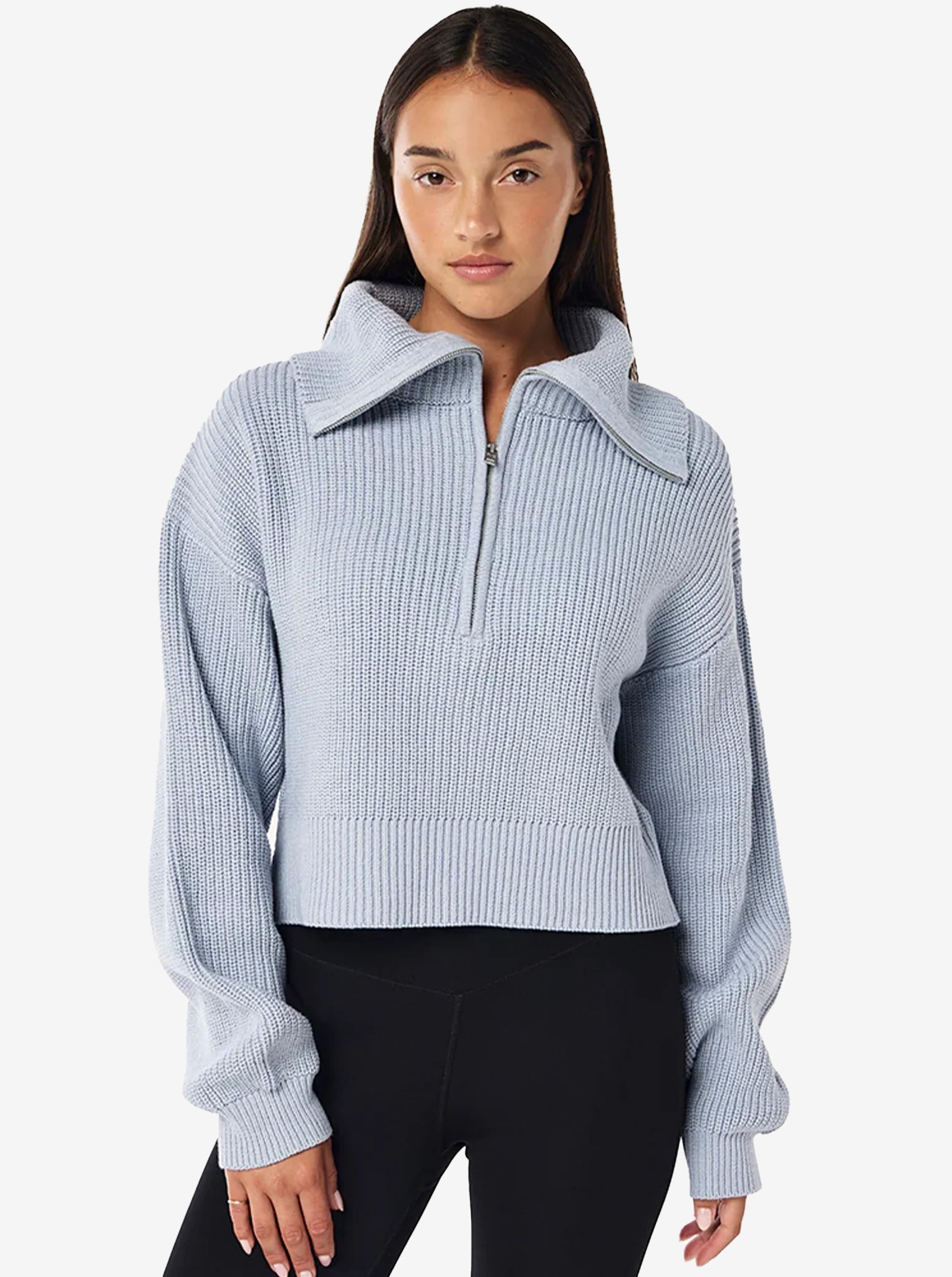 High Season Zip Neck Knit in Ice Blue