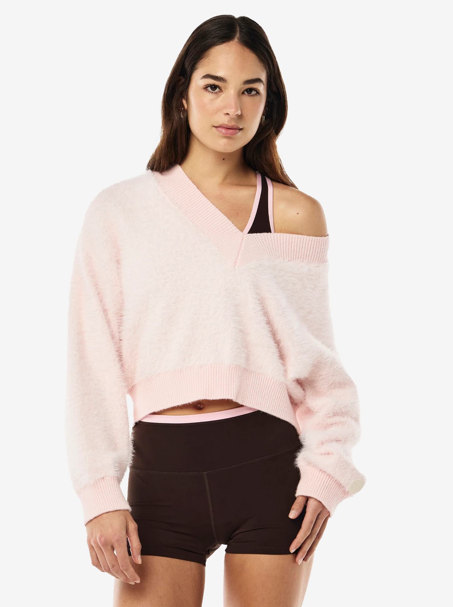 Greenpoint V Neck Knit in Chalk Pink