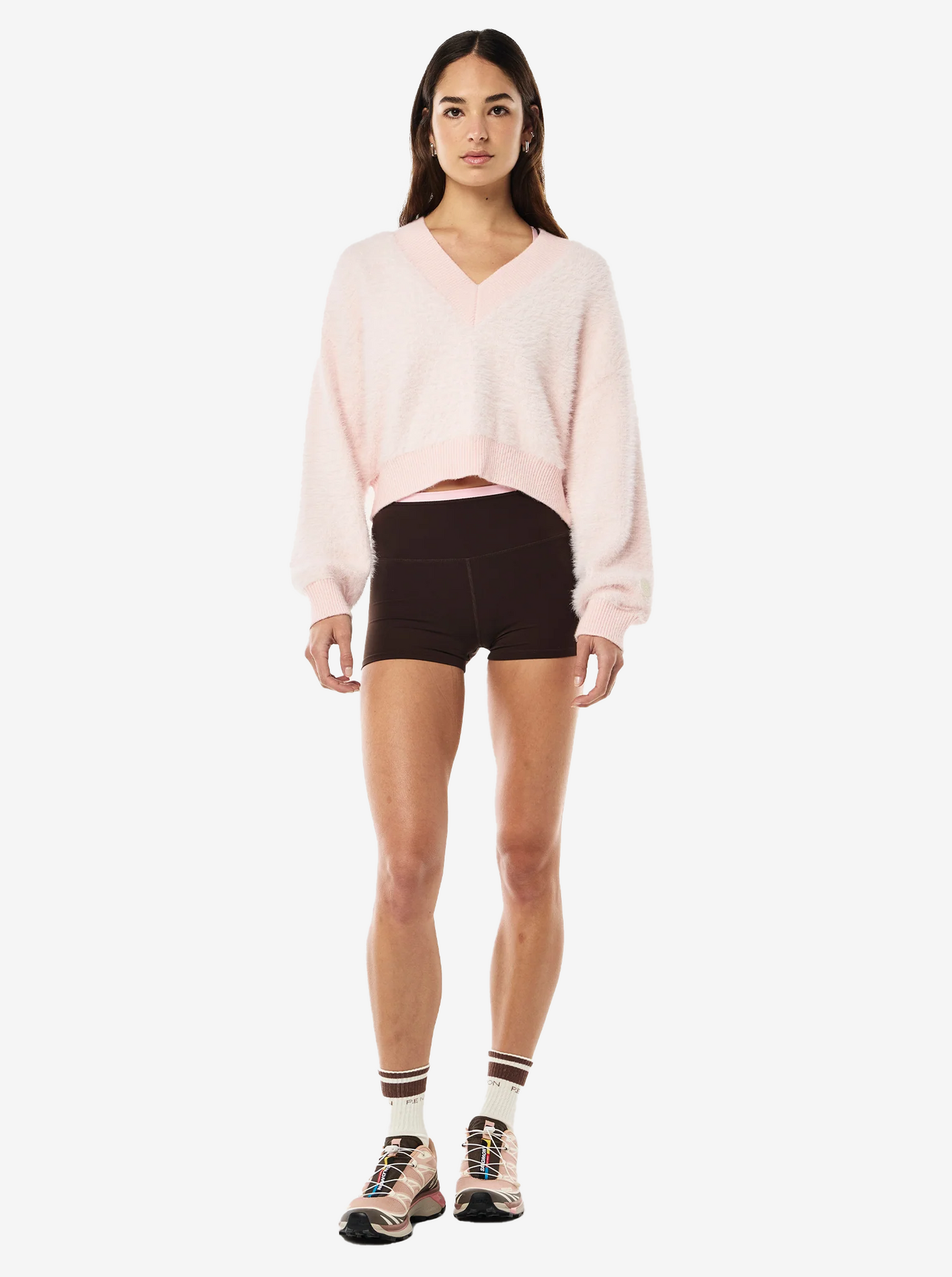 Greenpoint V Neck Knit in Chalk Pink