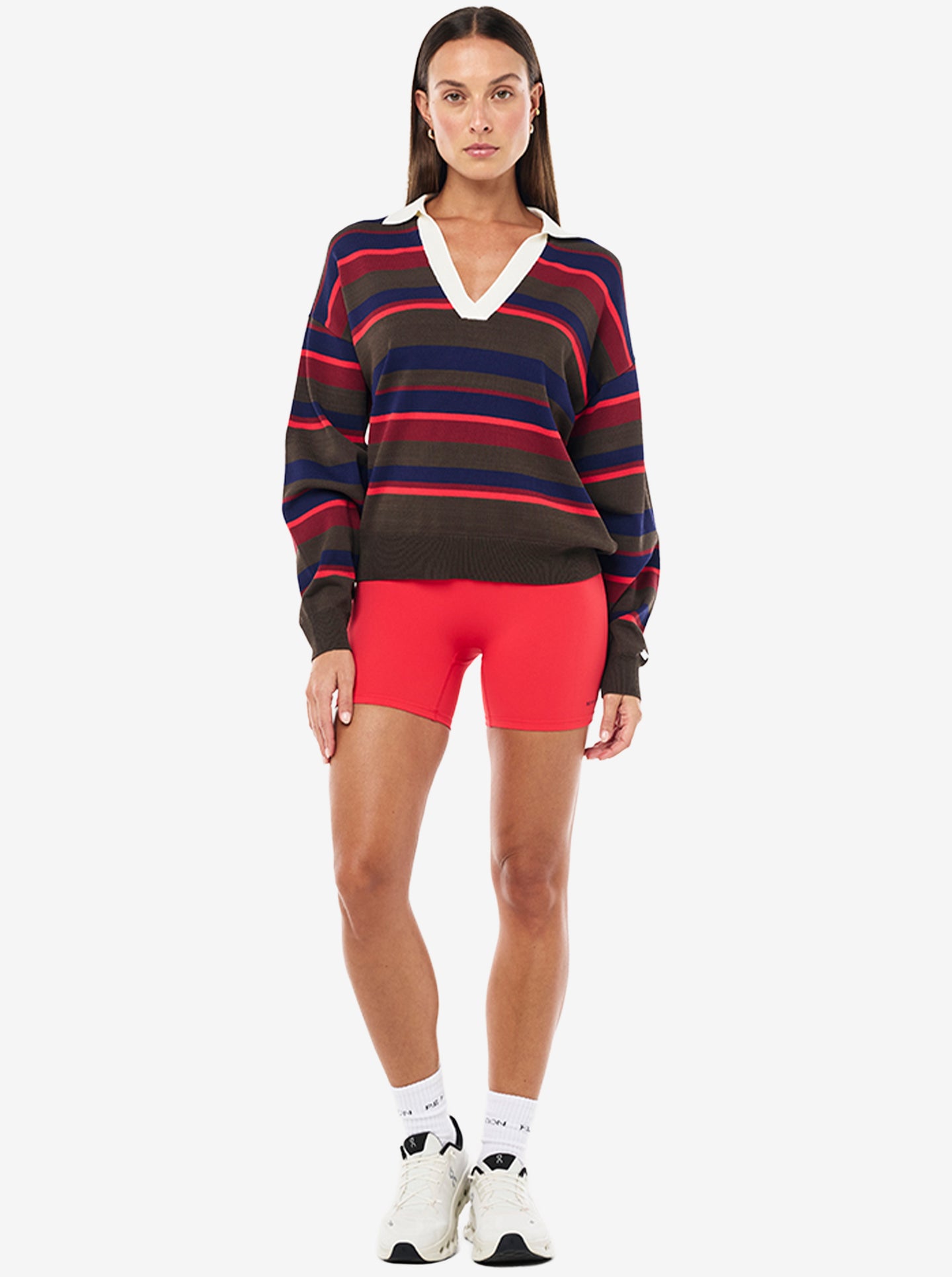 Retreat Stripe Collar Knit in Major Brown & Strawberry Stripe