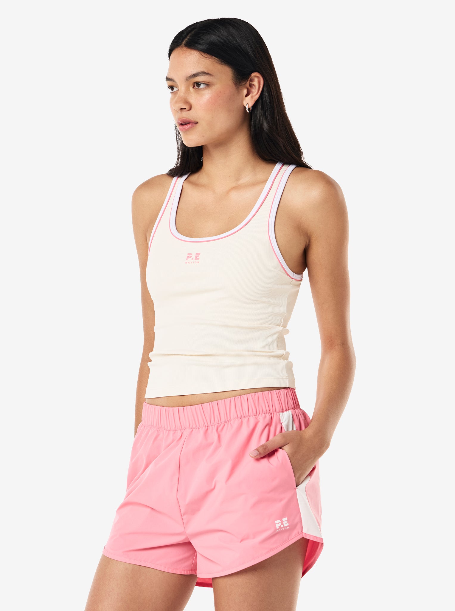 Nexus Rib Tank in Whisper White & Pink Lemonade