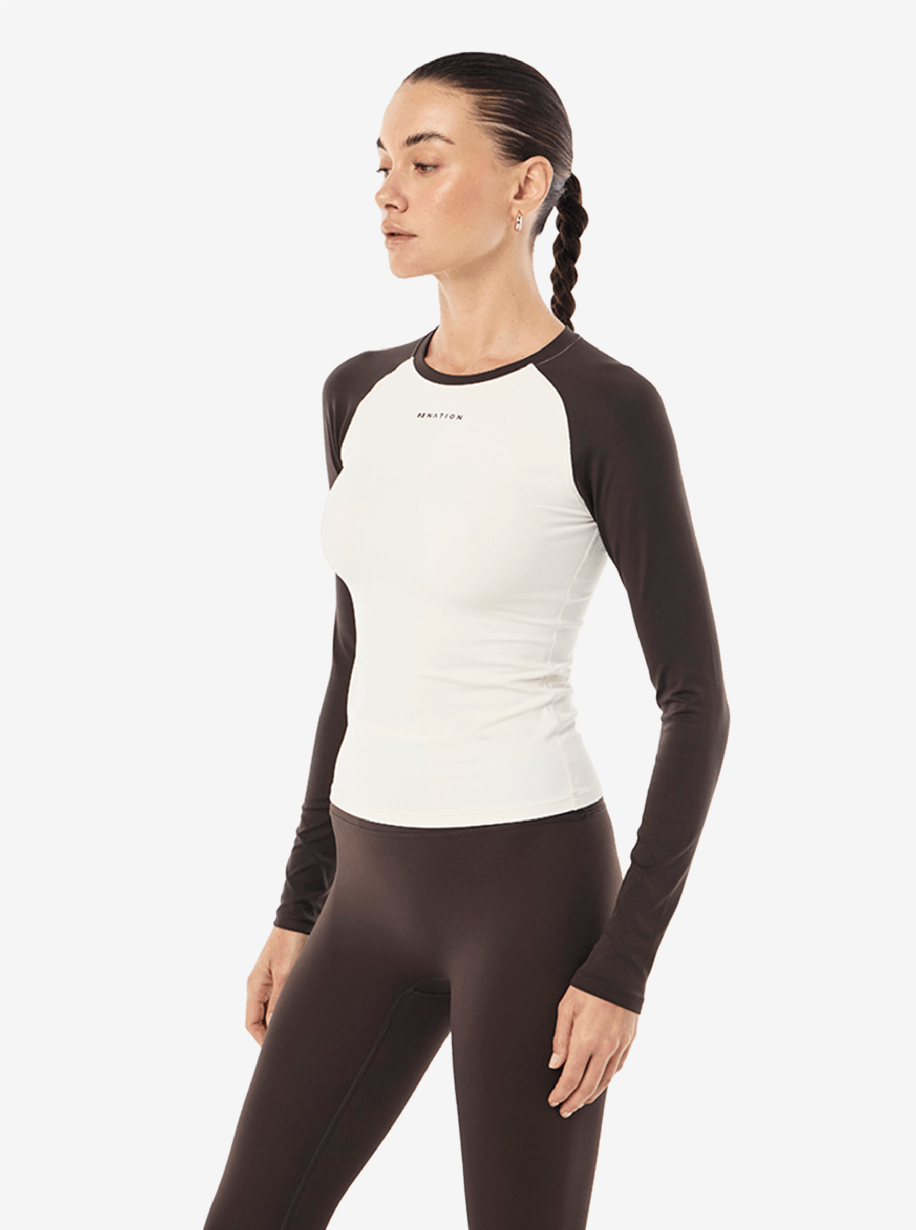 Signature Long Sleeve Top in Whisper White & Coffee