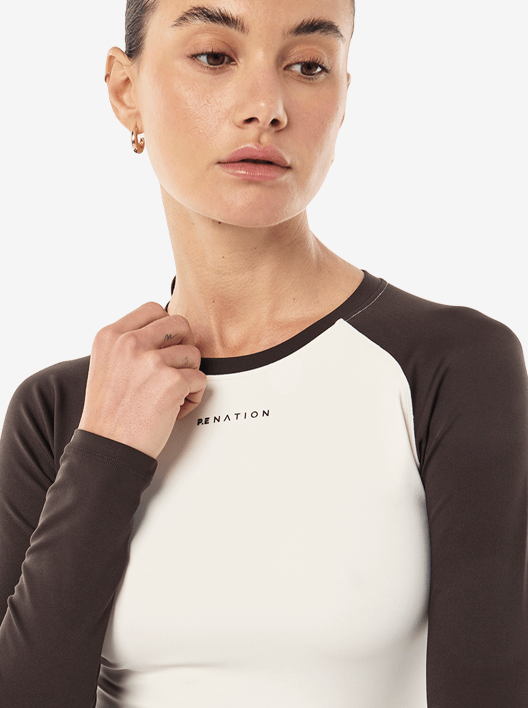 Signature Long Sleeve Top in Whisper White & Coffee
