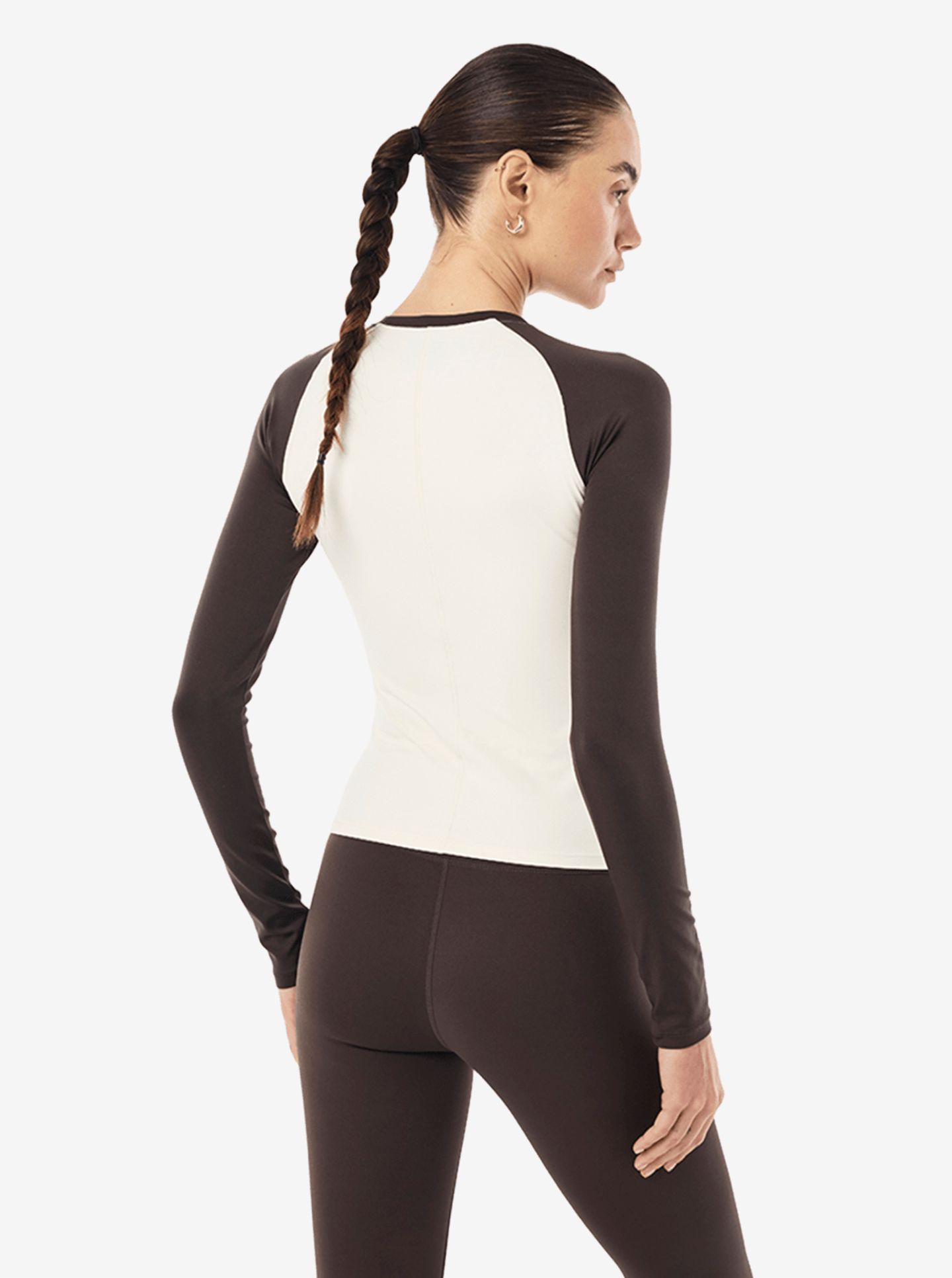 Signature Long Sleeve Top in Whisper White & Coffee