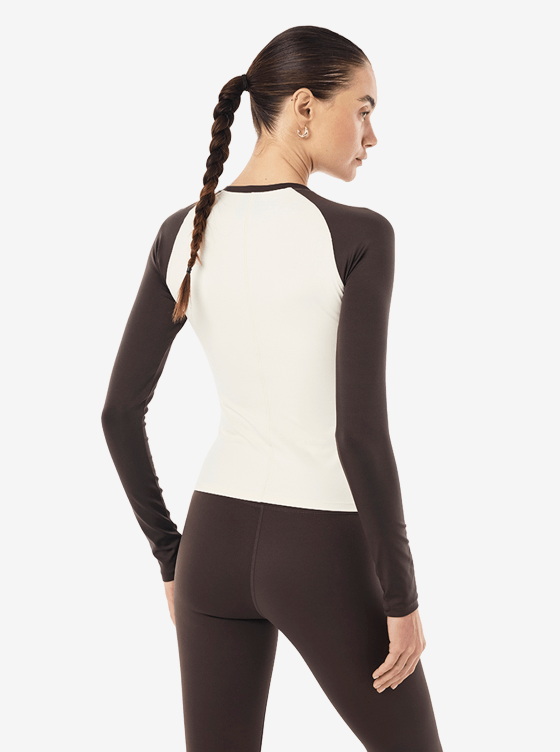 Signature Long Sleeve Top in Whisper White & Coffee