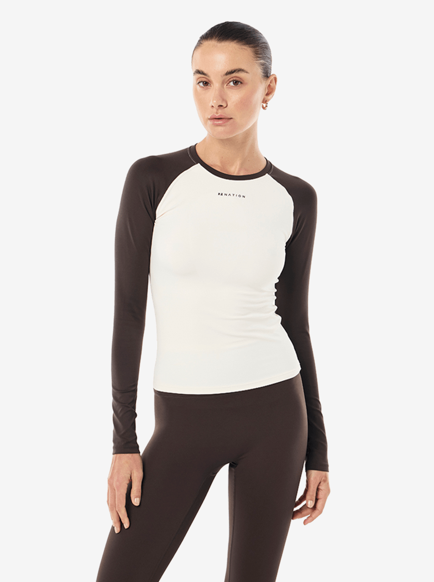 Signature Long Sleeve Top in Whisper White & Coffee