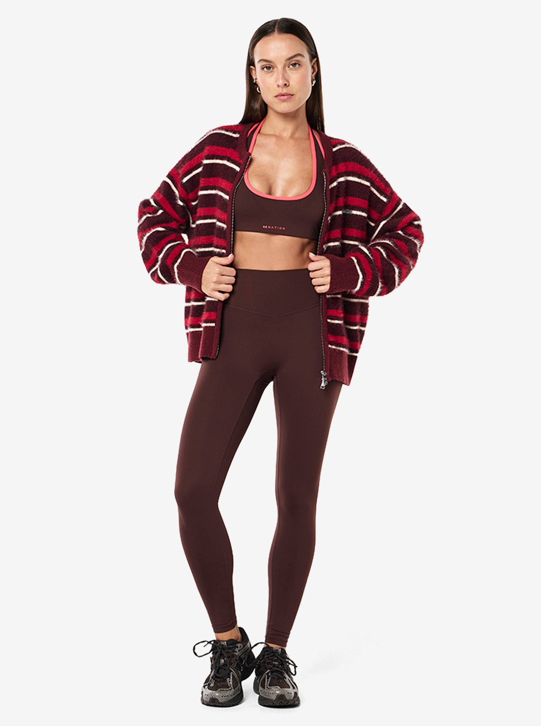 Sable Stripe Knit Bomber in Mahogany Stripe