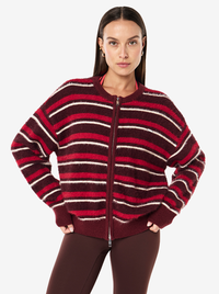 Sable Stripe Knit Bomber in Mahogany Stripe