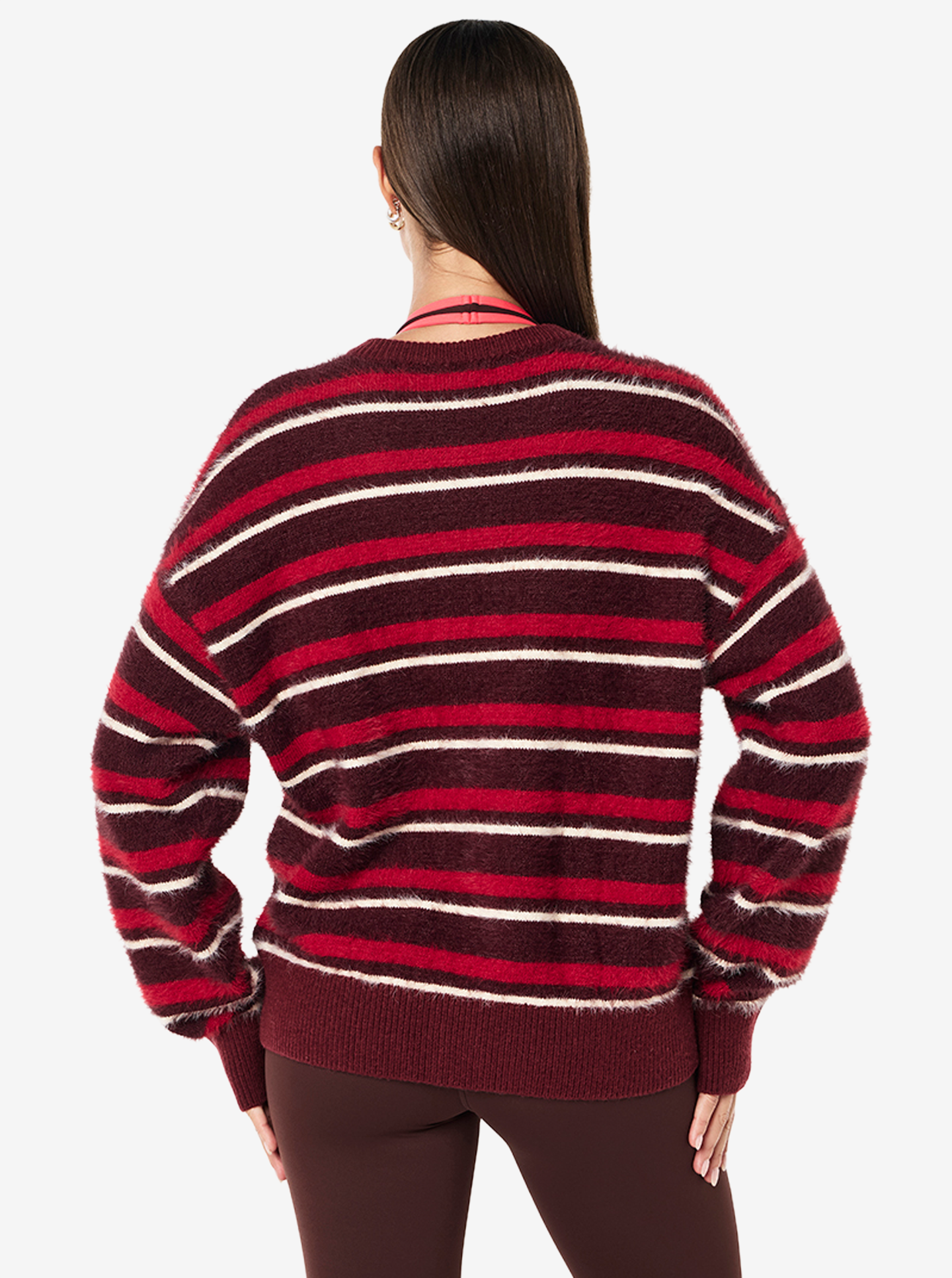 Sable Stripe Knit Bomber in Mahogany Stripe