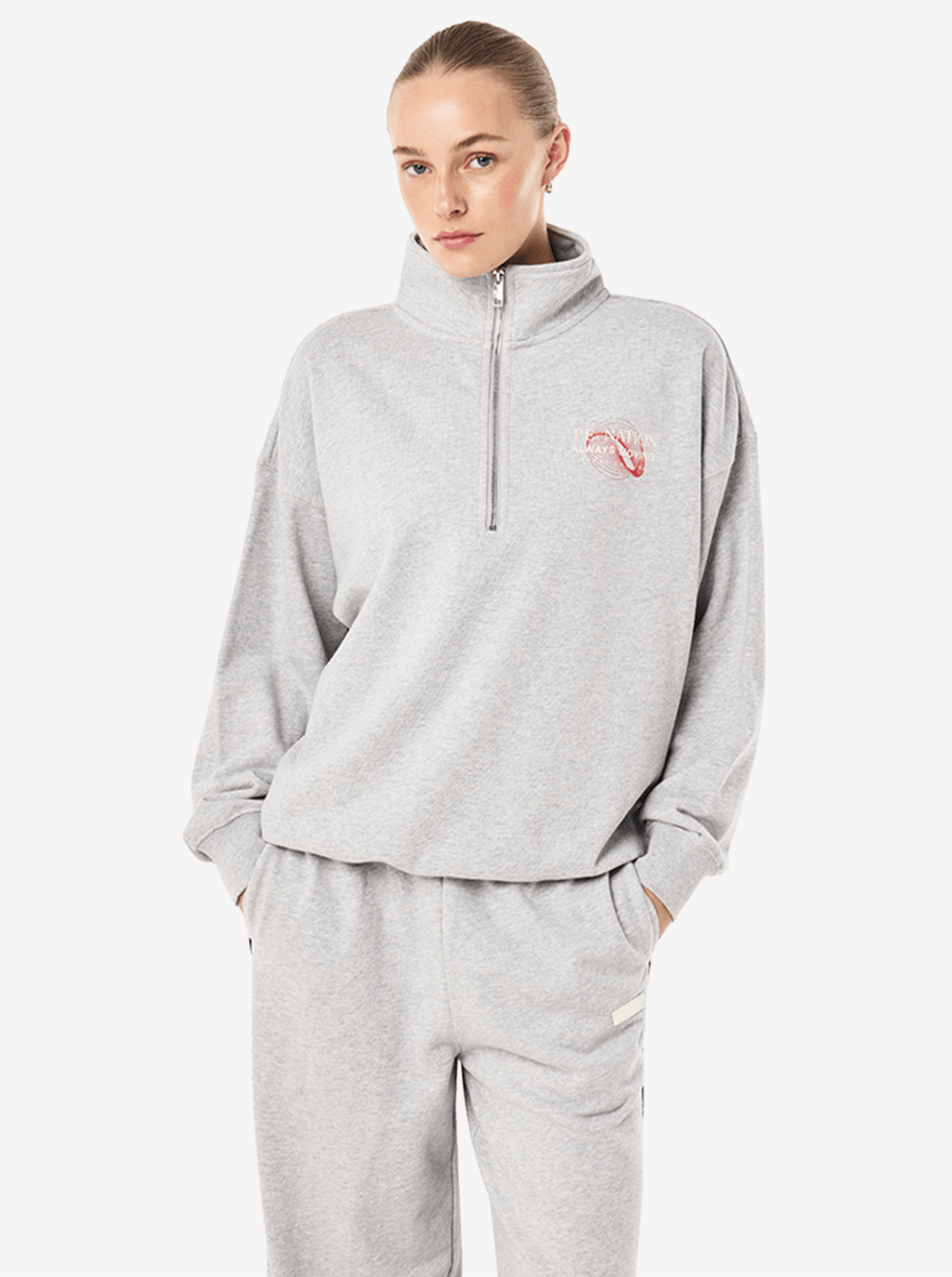 Snap Quarter Zip in Mid Grey Marle