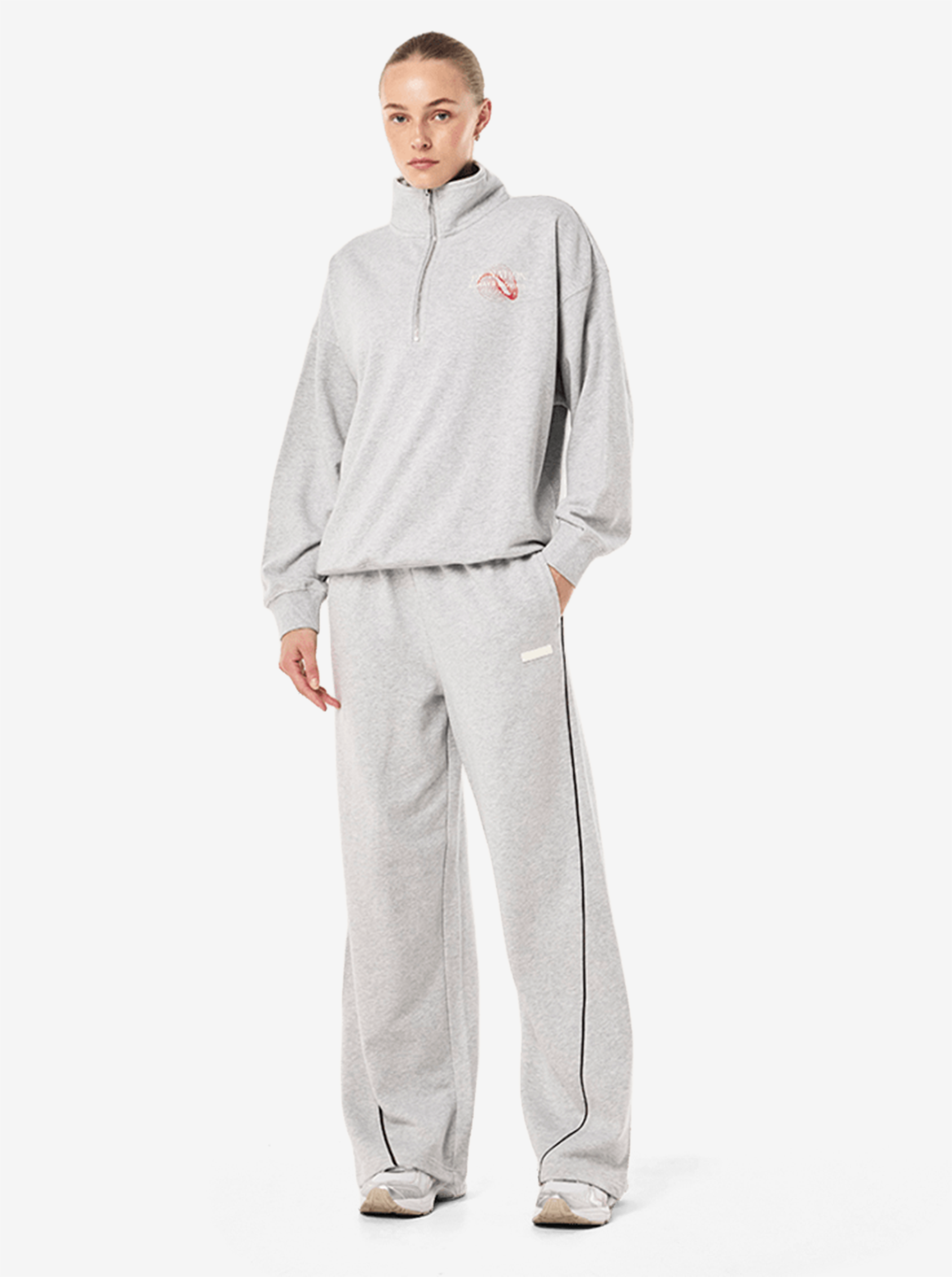Snap Quarter Zip in Mid Grey Marle