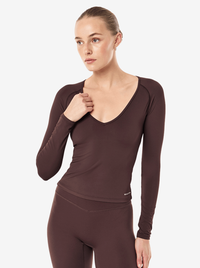 Foundation V Neck Long Sleeve Top in Dark Plum