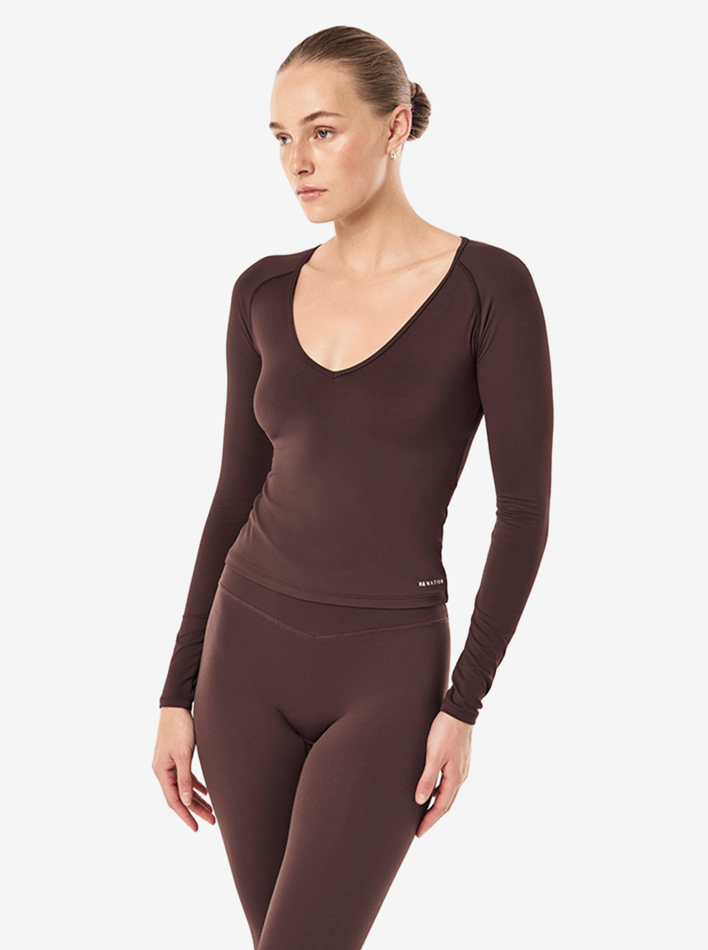 Foundation V Neck Long Sleeve Top in Dark Plum