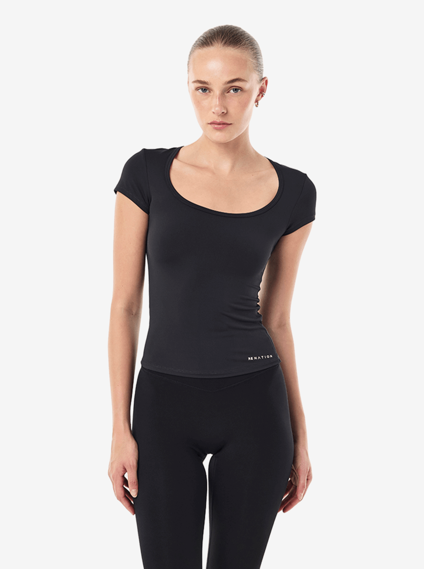 Foundation Scoop Short Sleeve Top in Black