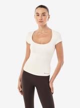 Foundation Scoop Short Sleeve Top in Whisper White