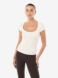 Foundation Scoop Short Sleeve Top in Whisper White