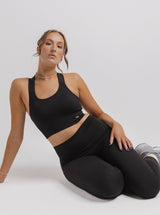 Black High Support Ribbed Bra