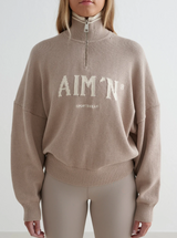 College Knitted Half Zip in Dark Clay